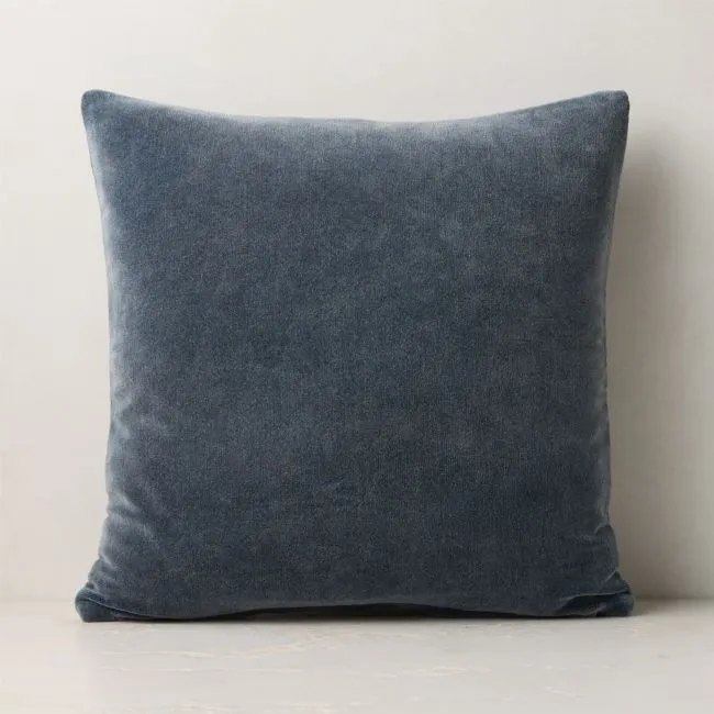 Encino Navy Blue Organic Cotton Stonewashed Velvet Throw Pillow with Feather-Down Insert 20"x20"