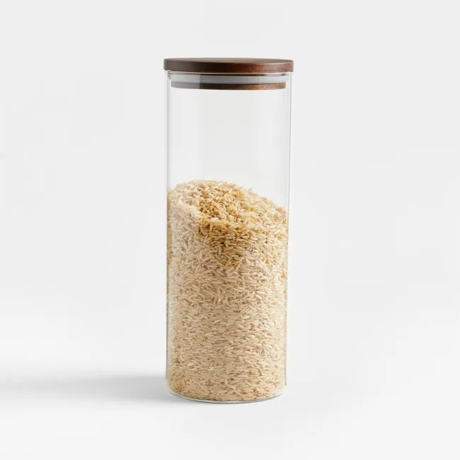 Crate & Barrel Large Round Glass Canister with FSC-Certified Dark Acacia Wood Lids