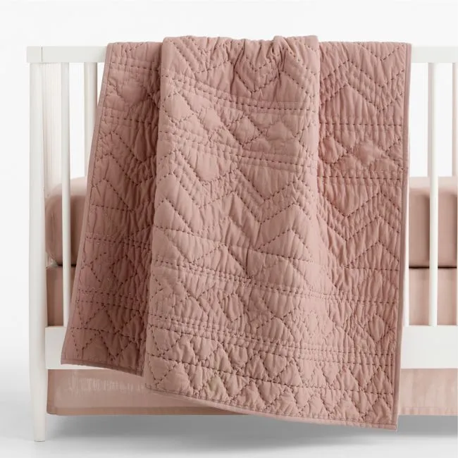 Heirloom Stitched Violet Rose 100% Organic Cotton Baby Crib Quilt