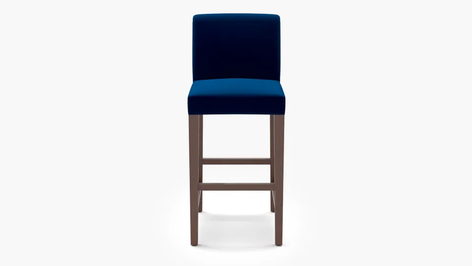 Signature Dining Bar Stool, Cobalt Performance Plush Velvet, Walnut Square Tapered Leg