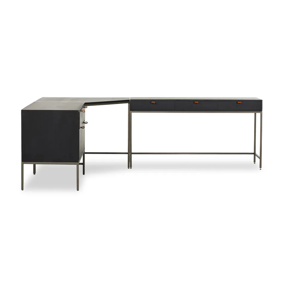 Trey Desk System With Wide Filing Cabinet - Black Wash Poplar