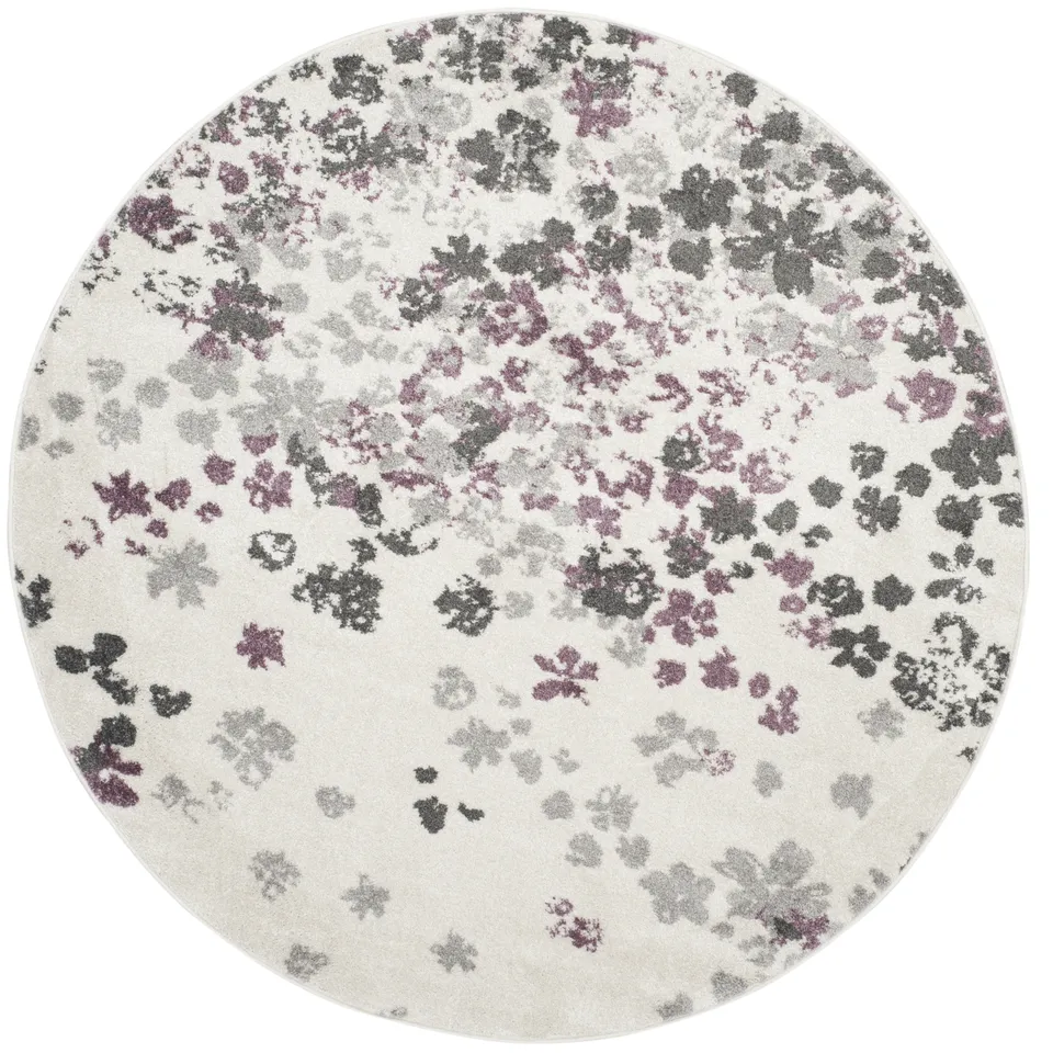 Arlo Home Woven Area Rug, ADR115L, Ivory/Purple,  8' X 8' Round