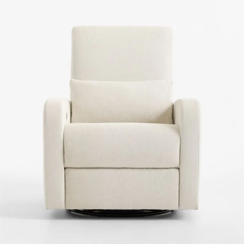 Kinney Linen Natural Stripe Swivel Glider Power Recliner Nursery Chair