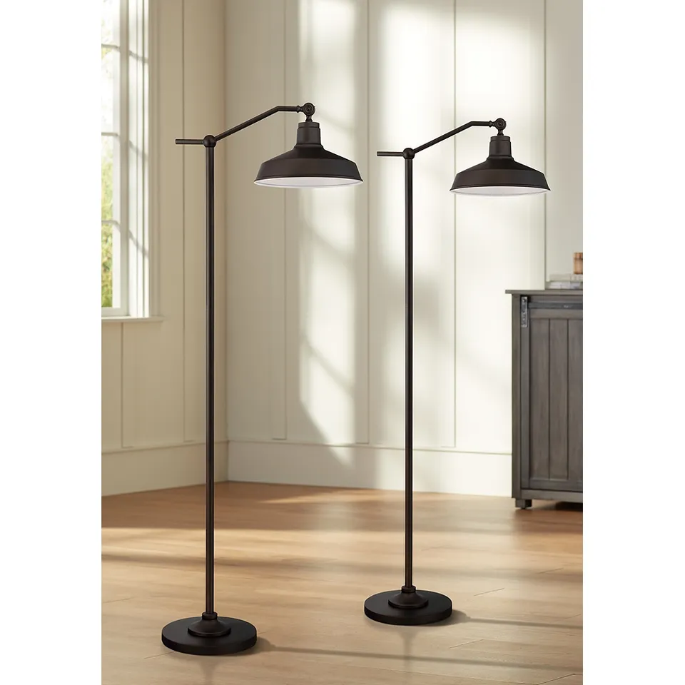 Possini Euro Kayne 61" Satin Bronze Downbridge Floor Lamps Set of 2