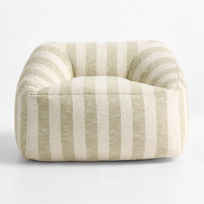 Charlie Moss Green Striped Organic Cotton Kids Lounge Chair
