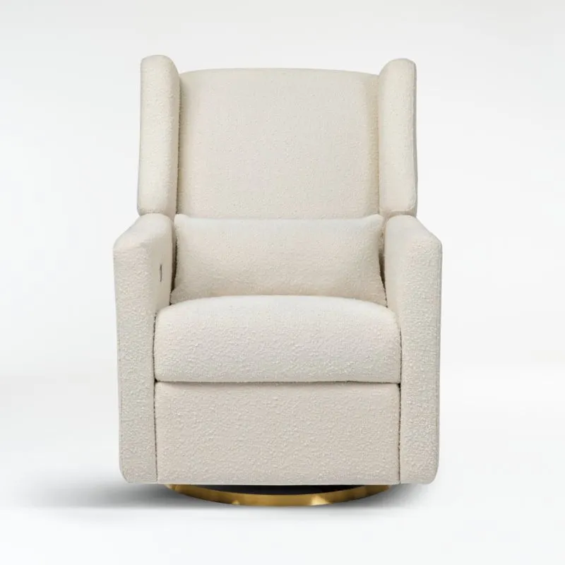 Babyletto Kiwi Ivory Boucle Nursery Power Glider Recliner Chair with Gold Base
