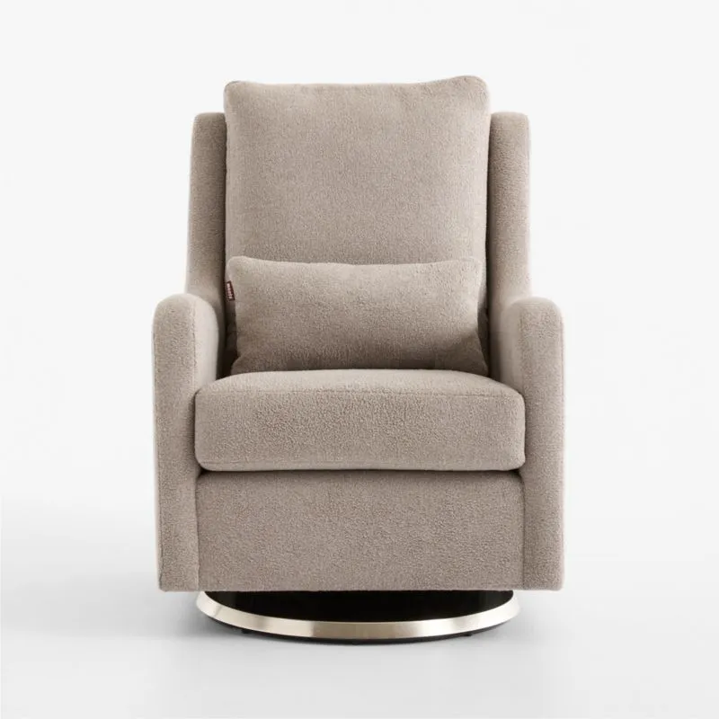 Milo Light Brown Sherpa Nursery Swivel Glider with Silver Base