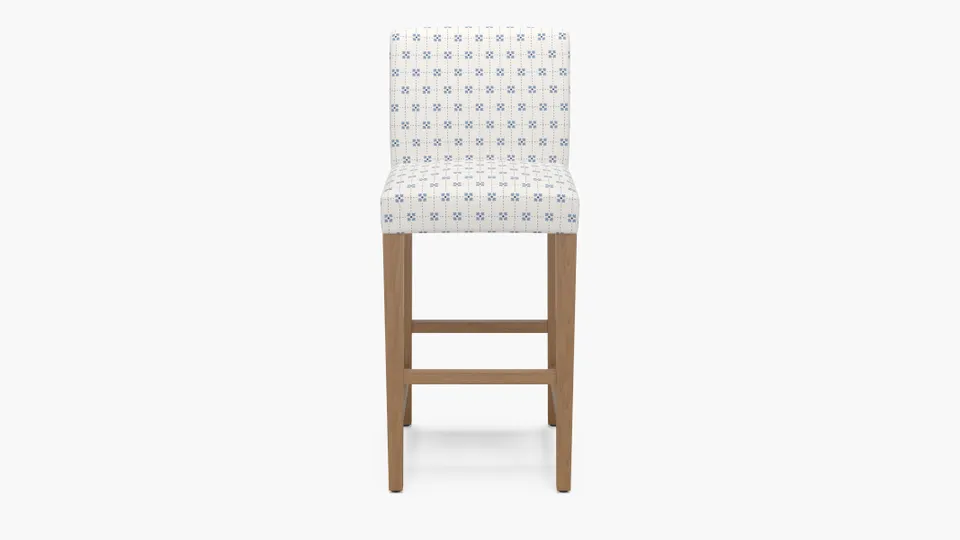 Signature Dining Bar Stool, Delft Meadow Check, Natural Square Tapered Leg