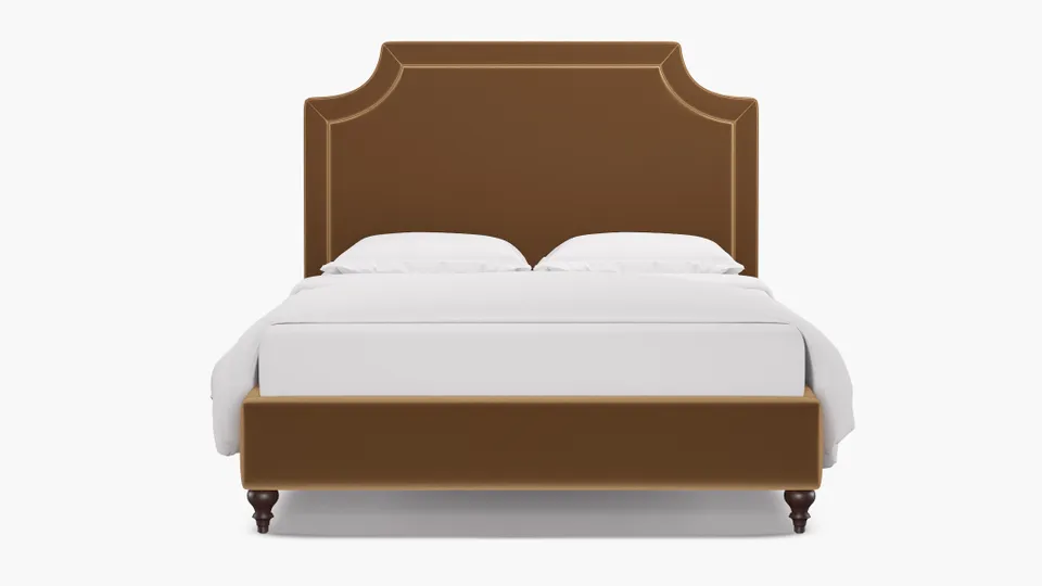 Deco Bed, Fawn Performance Velvet, Espresso Traditional Turned Leg, Queen