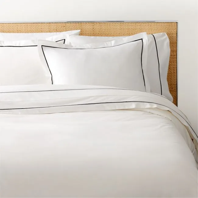 Marisal Organic Cotton Percale 400 Thread Count White and Black Full/Queen Duvet Cover