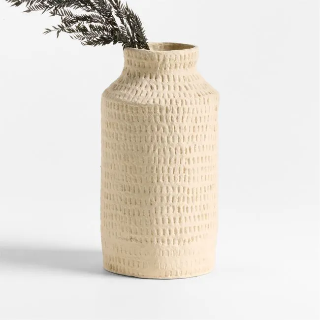 Oaxaca Tall White Cotton Mache Vase 14"