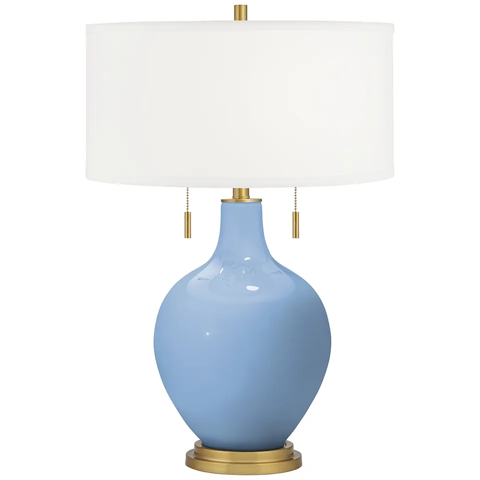 Color Plus Toby Brass 28" Placid Blue Glass Table Lamp
