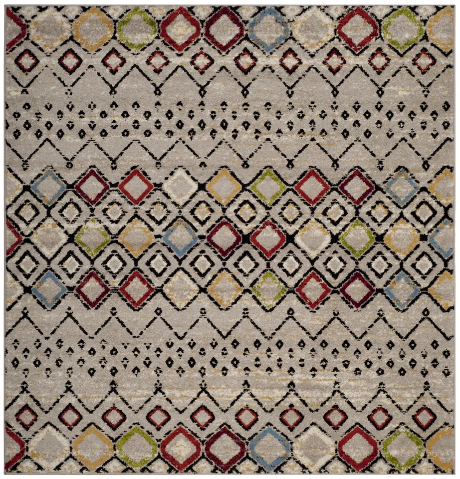 Arlo Home Woven Area Rug, AMS108G, Light Grey/Multi,  5' 1" X 5' 1" Square