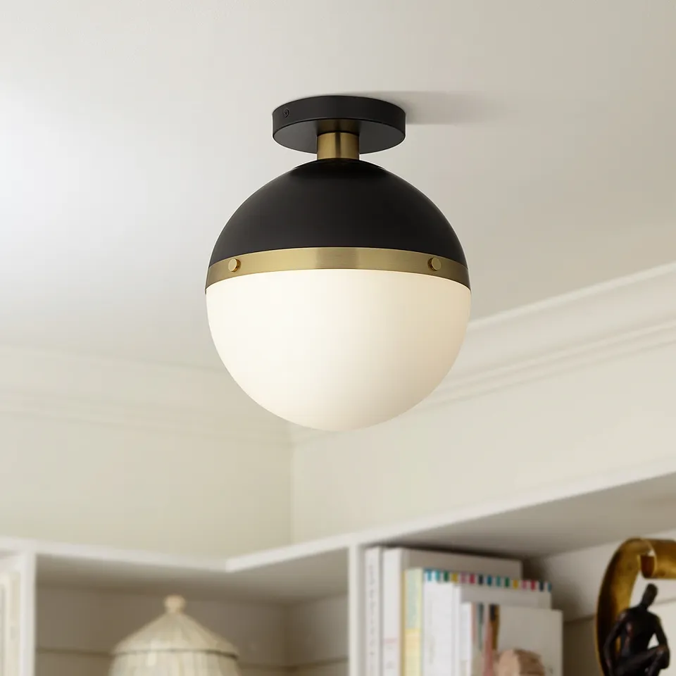 Possini Euro McGraw 10 1/4" Antique Brass White Globe Ceiling Light