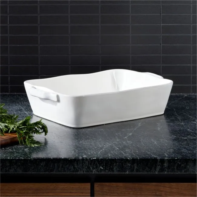Marin 10"x7" White Stoneware Small Baker with Handles