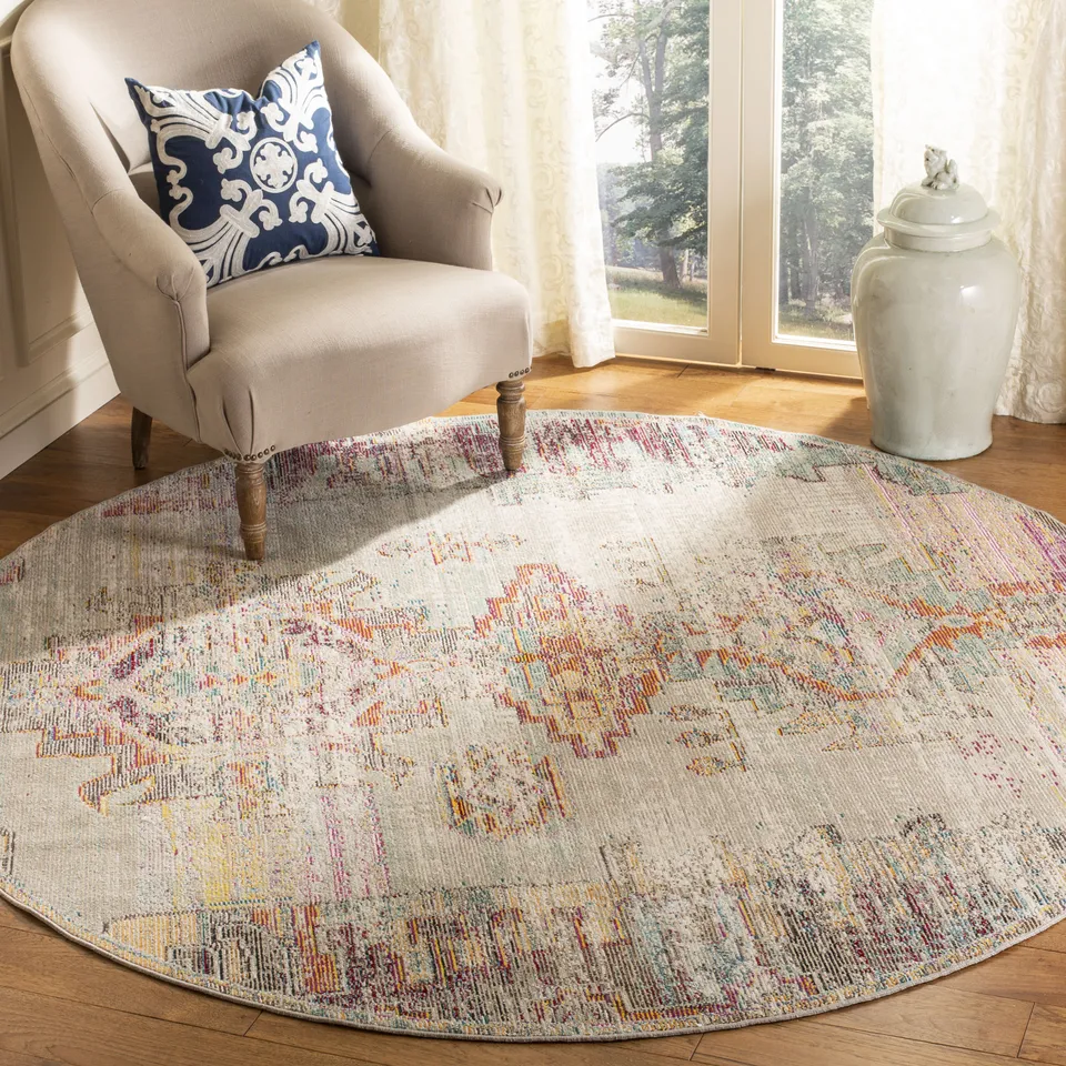 Arlo Home Woven Area Rug, CRS517P, Light Grey/Purple,  7' X 7' Round