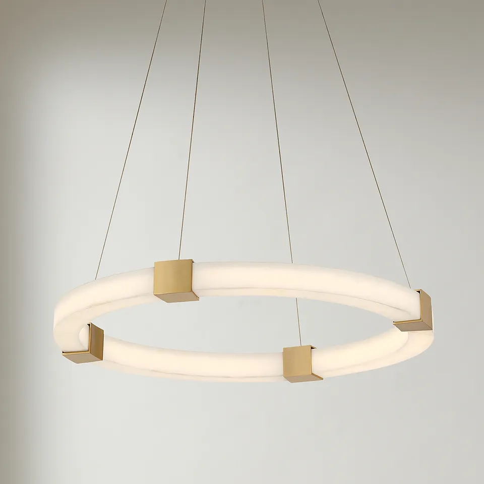 Possini Euro Talno 24"W Gold and Faux Alabaster LED Ring Chandelier