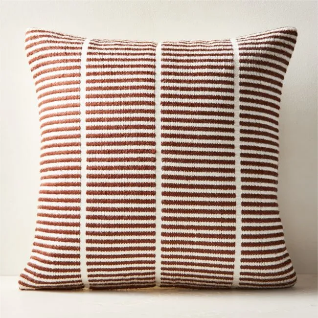 Stria Sienna Brown Woven Silk Throw Pillow with Feather-Down Insert 23"x23" by Ackerman