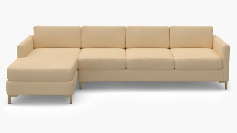 Modern Sectional, Left Facing, Flax Twill, Brass L Leg