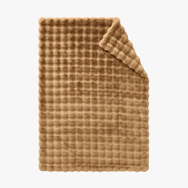 Farleigh Double-Sided Tan Faux Fur Throw Blanket 50"x70"