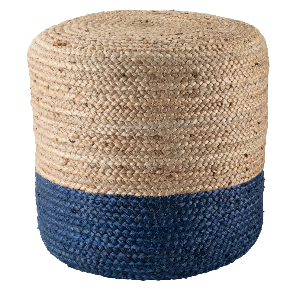 Oliana Natural Ombre Blue/ Beige Cylinder Pouf