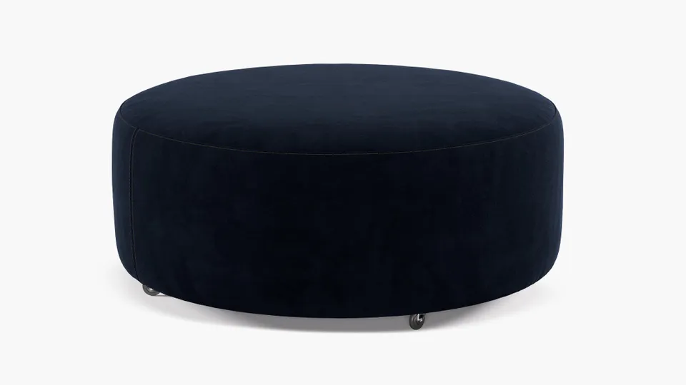 Round Cocktail Ottoman, Navy Luxe Velvet