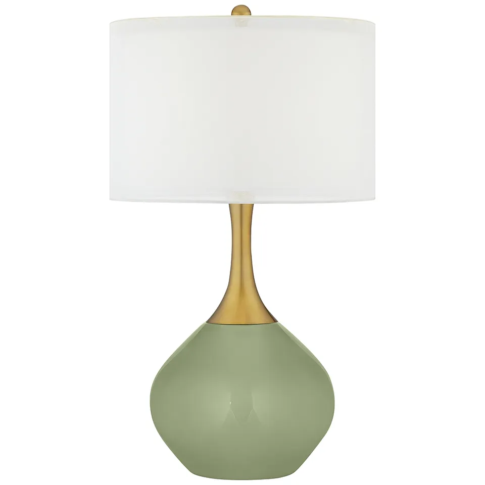 Color Plus Nickki Brass 30 1/2" Modern Majolica Green Table Lamp