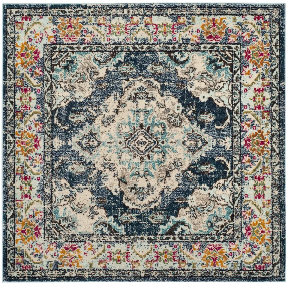 Arlo Home Woven Area Rug, MNC243N, Navy/Light Blue,  5' X 5' Square