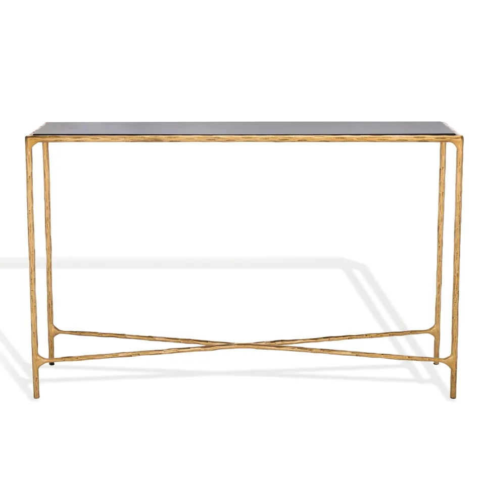 Jessa Rectangle Console Table - Brass/Black