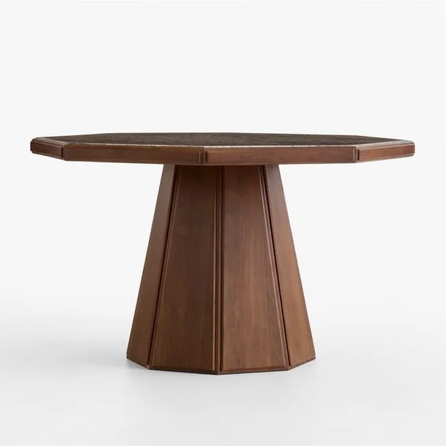 Bilbury 49" Marble and Walnut Wood Pedestal Dining Table