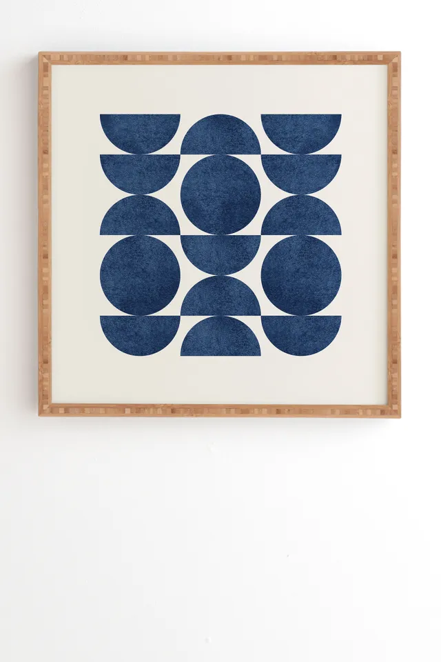 Blue Navy Retro Scandinavian Mid Century by MoonlightPrint - Framed Wall Art Bamboo 12" x 12"