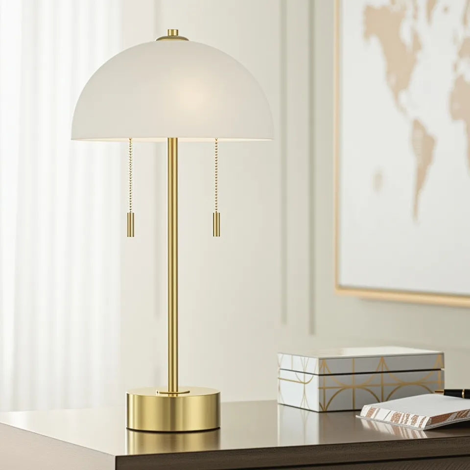 Lia 22 1/2" High Gold Metal Mushroom Pull-Chain 2-Light Table Lamp