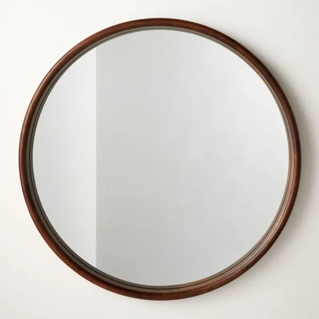 Saone Acacia Wood Round Wall Mirror 48"