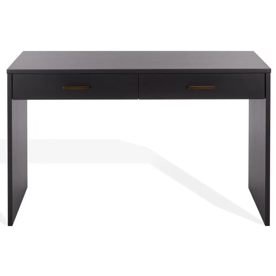 Jessey 2 Drawer Wood Desk - Black / Brass