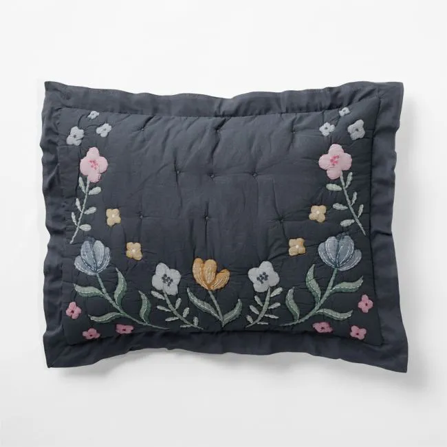 Midnight Wonderland Prairie Embroidered Organic Cotton Voile Kids Pillow Sham