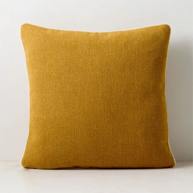 Strada Dull Gold Woven Italian Wool Throw Pillow with Down-Alternative Insert 20"x20"