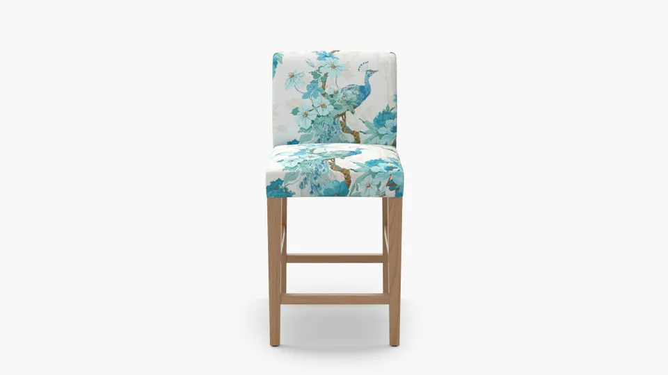 Signature Dining Counter Stool, Turquoise Peacock Park, Natural Square Tapered Leg