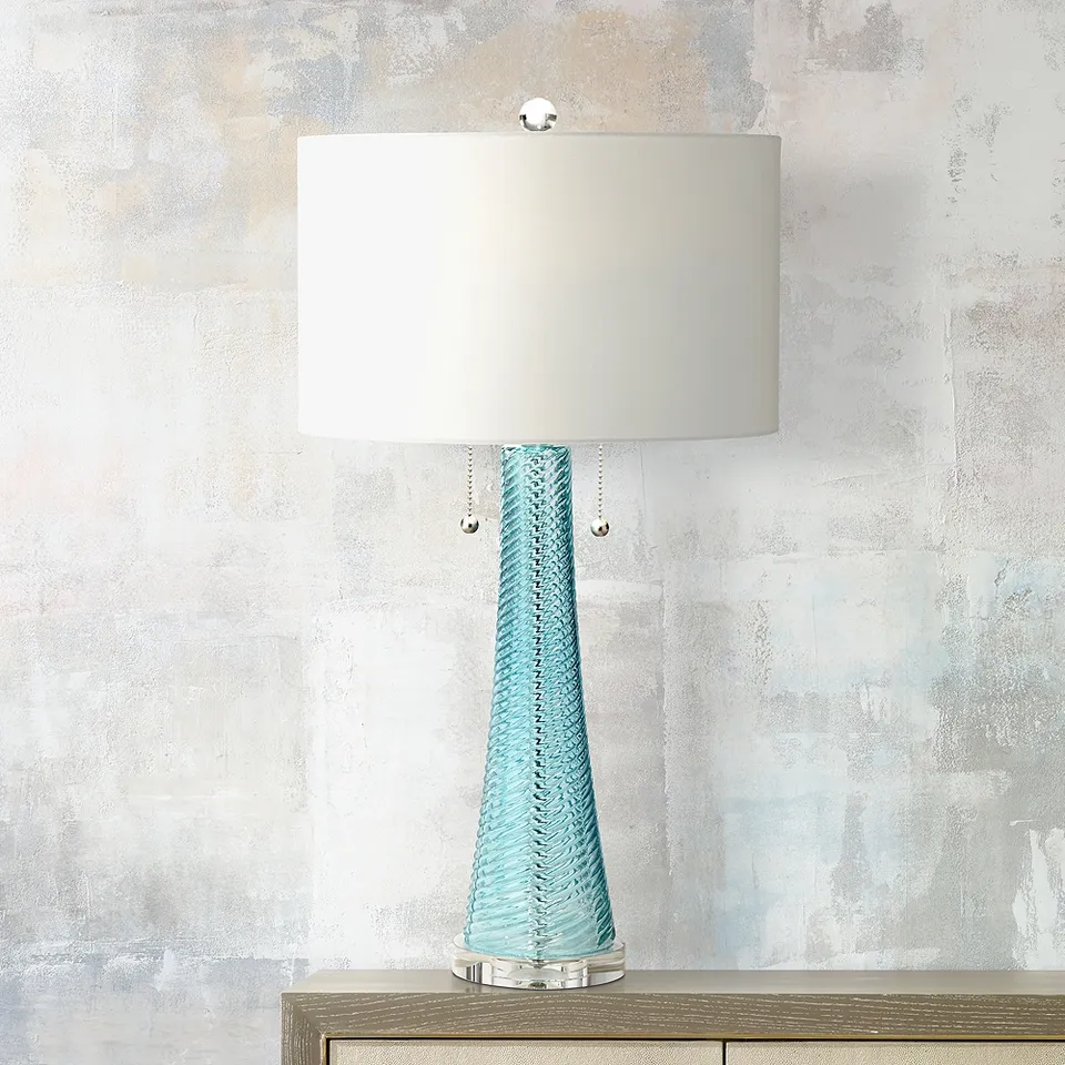 Possini Euro Miriam 28 1/2" Aqua Blue Glass Lamp with Dimmer