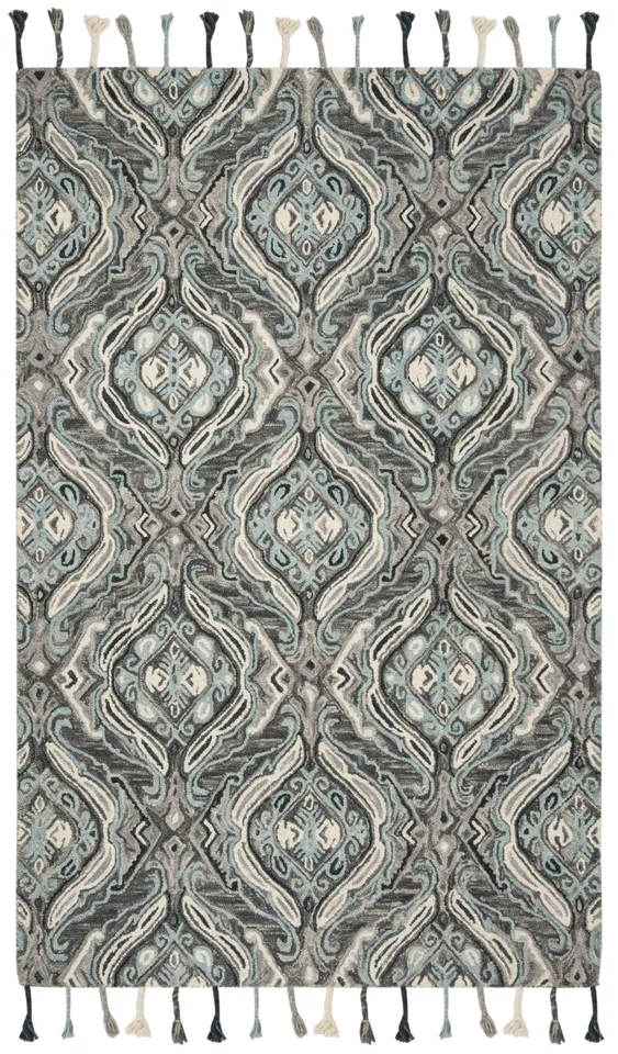 Arlo Home Hand Hooked Area Rug, SZN206A, Grey/Light Blue,  5' X 8'