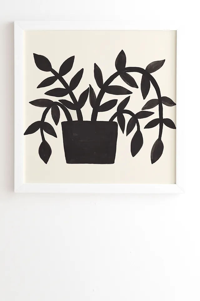 Black Painted Plant by Pauline Stanley - Framed Wall Art Basic White 20" x 20"