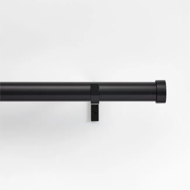 Black 1.5" Standard Curtain Rod and Round End Cap Finials Set 48"-88"
