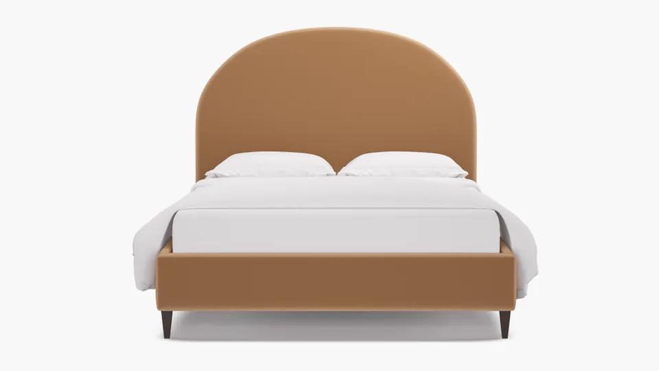 Demilune Bed, Camel Performance Plush Velvet, Espresso Square Tapered Leg, Full