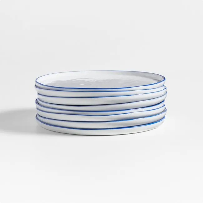 Mercer Blue Rim Round Porcelain Salad Plates, Set of 8