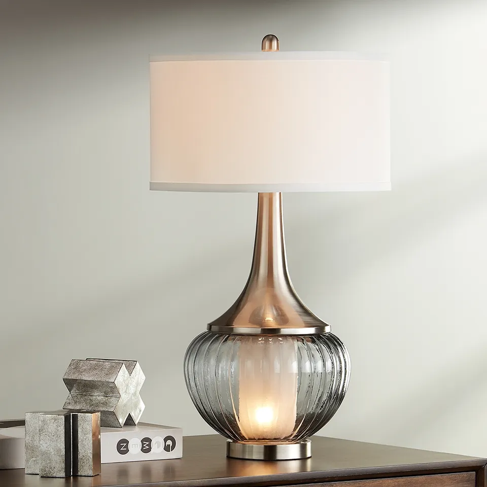 Possini Euro Courtney Ribbed Glass Night Light Lamp with Table Top Dimmer