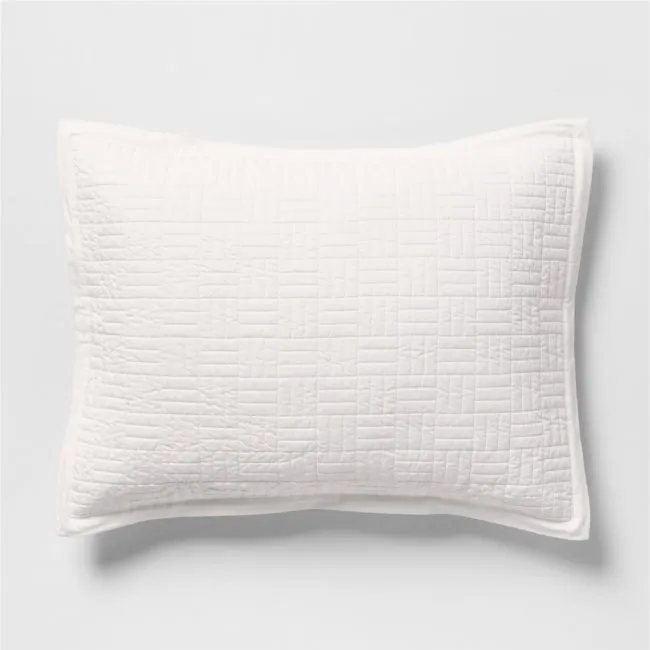 Serene Washed Organic Cotton Sateen Classic Stitch White Standard Bed Pillow Sham