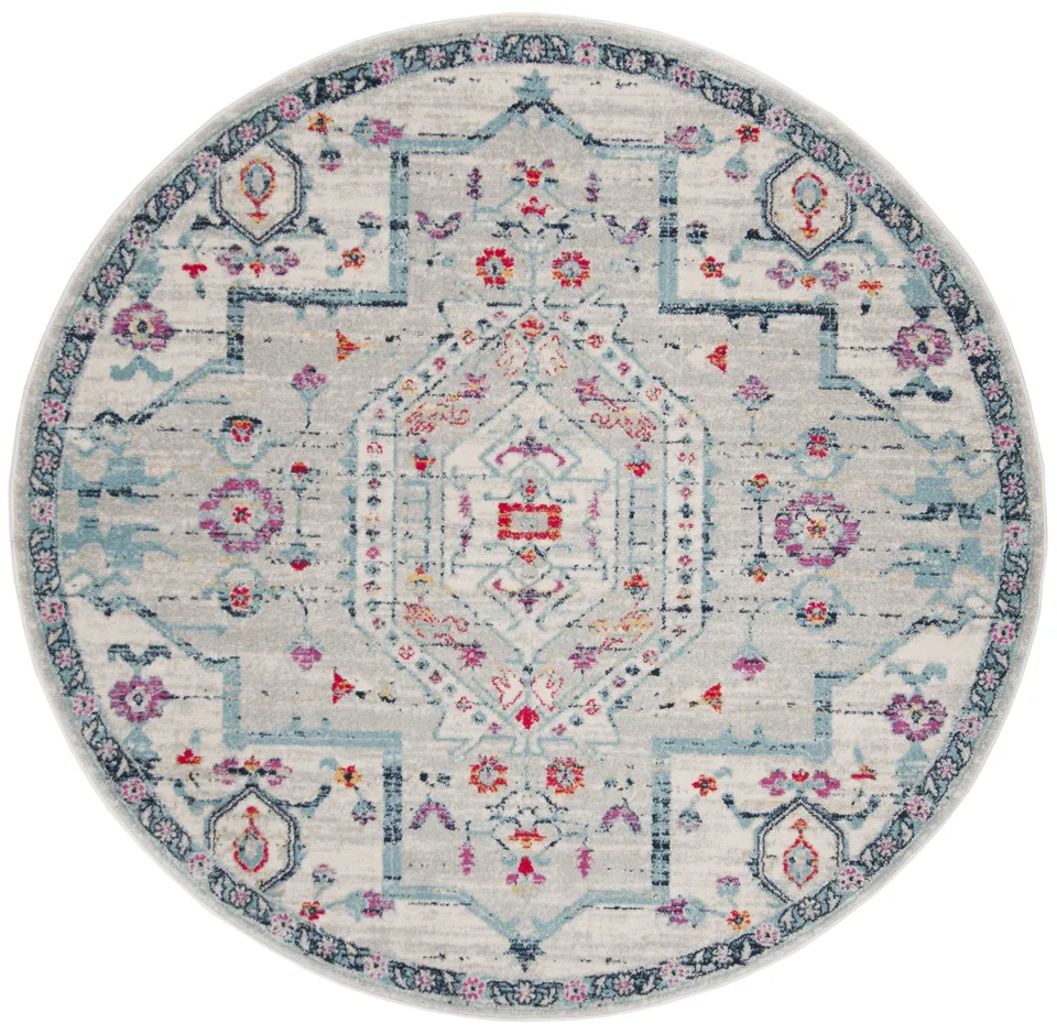 Arlo Home Woven Area Rug, MAD928R, Light Grey/Fuchsia,  6' 7" X 6' 7" Round