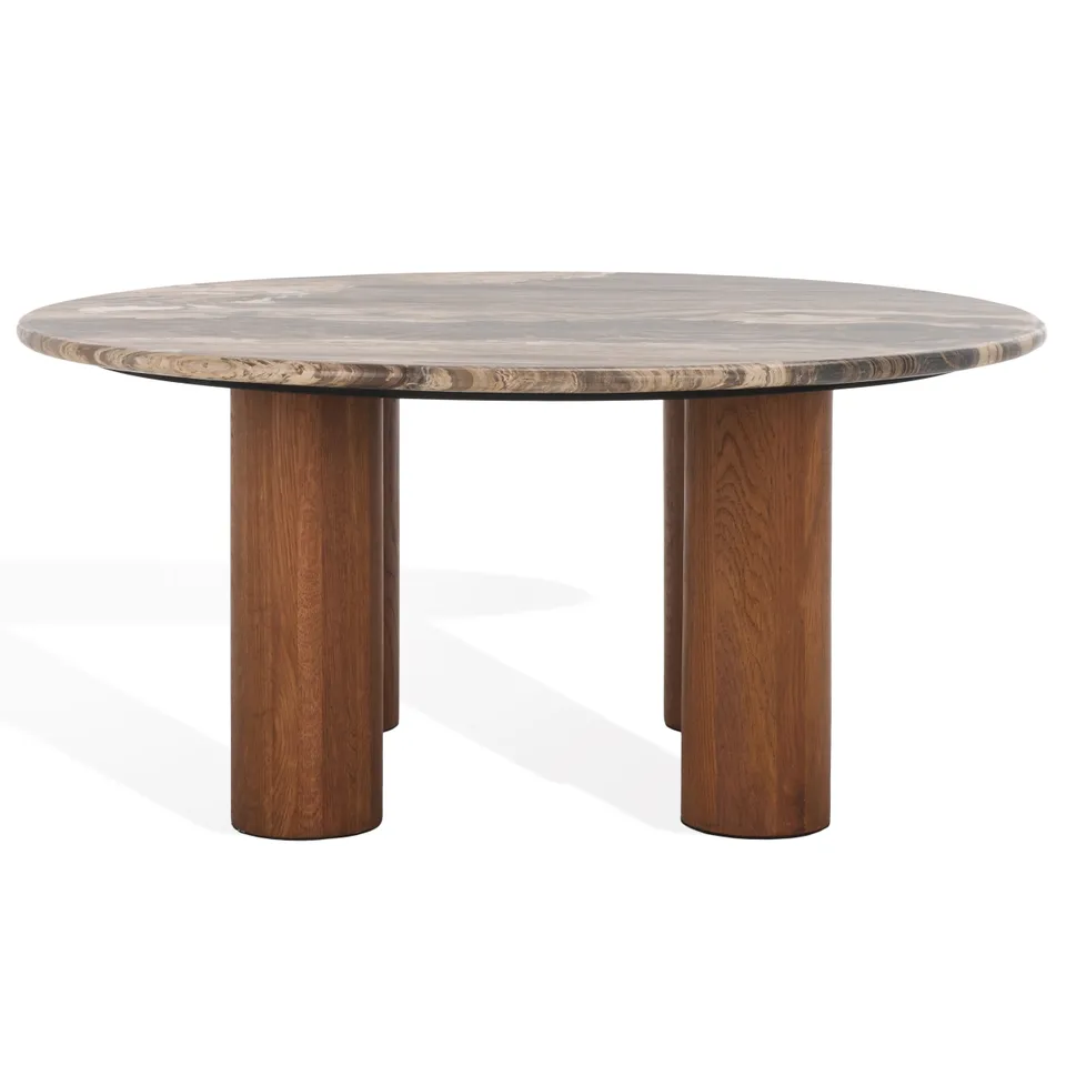 Tylee Round Marble Coffee Table - Dark Brown/Walnut
