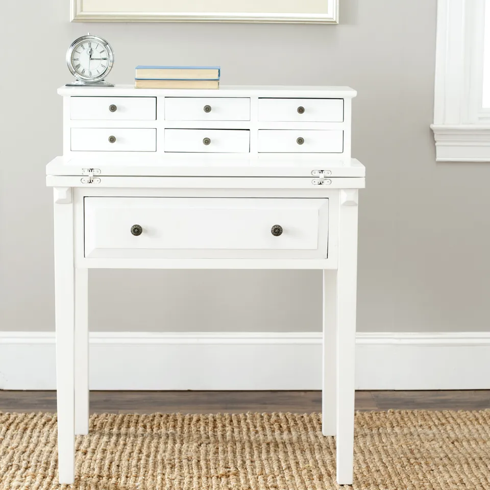 Abigail 7 Drawer Fold Down Desk - White