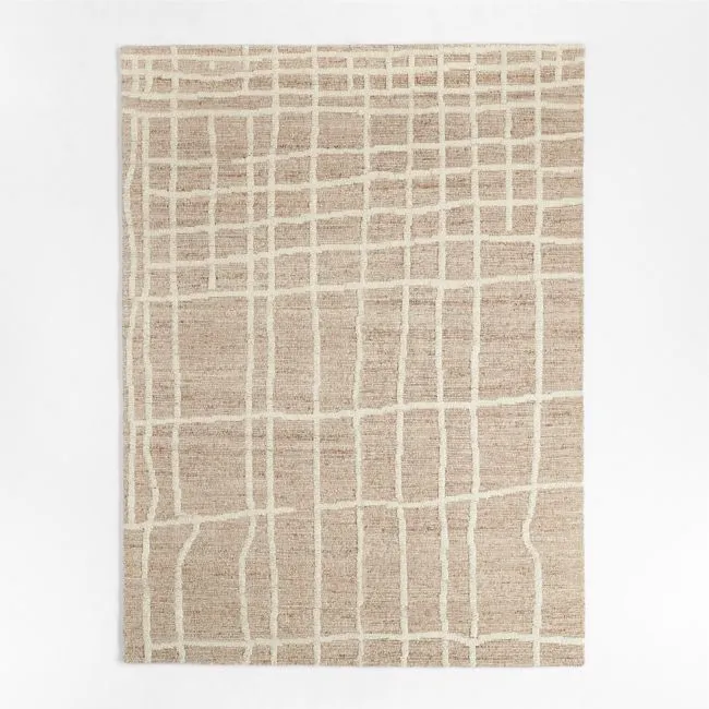 Agen Wool Handwoven Grid Caramel Brown Area Rug 10'x14'