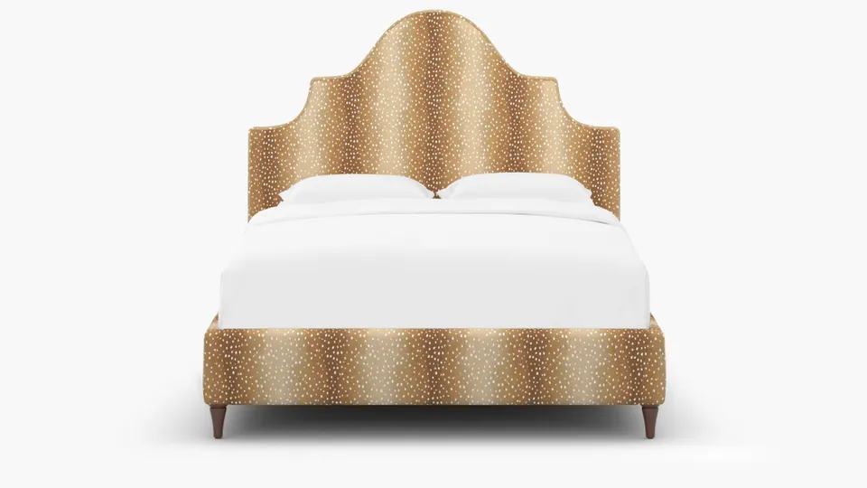 Statement Bed, Faline, Walnut Decorative Tapered Leg, Queen
